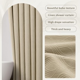 Awellife Boho Shower Curtains for Bathroom Linen Fabric Beige Cotton Bohemian Geometric Minimalist 72" L X 72" W