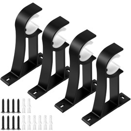 Curtain Rod Bracket, Heavy Duty Curtain Rod Holders Single Decorative Rod Hooks Hanger Fit for 1 to 1.2 Inch Drapes Rod, Black(Set of 4)