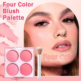 2PCS Powder Blush Palette, 4 Colors Pink Blush for Cheeks,Matte Highly Pigmented Contour Palette with Brush,Long-Lasting Waterproofing Makeup Palette for Face Makeup