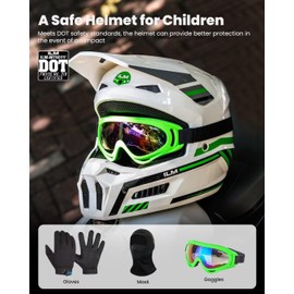 ILM Youth Dirt Bike Helmets Kids ATV Helmet Motorcross BMX Off Road Motorbike with Goggles Gloves Mask DOT Model MT601Y (Spacewalk Green, Youth-Small)