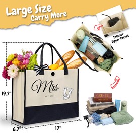 Sigenert Bride Bag Bridal Shower Gifts Wedding Shower Gifts Bag Miss To Mrs Beach Tote Bags Classy Bachelorette Presents Wifey Makeup Large Bags For Honeymoon