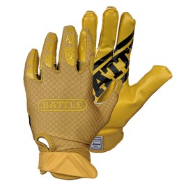 Battle Sports Triple Threat Wide Receiver Gloves - Adult & Youth Football Gloves - Ultra Stick Gloves - Youth Medium, Gold