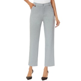iChosy Women's Straight Leg Dress Work Ankle Pants Business Office Casual Slacks with Pockets Grey26 18