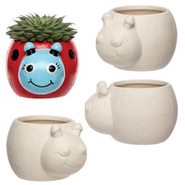 Baker Ross AV953 Ladybird Flower Pot Blank 4 Pieces Paintable Ceramic for Kids to Decorate and Display Cream