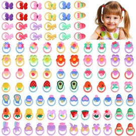 Halinuia 100 Stück 50 Stile Haargummis Mädchen Baby Haarklammer Kind Elastische Zopfgummis Zopfhalter Mädchen Niedliche Karikatur Elastische Haarbänder Schnüre Mit Blumen Bogen Früchte Tier Eiscreme