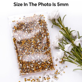 Gold Rhinestones Bulk, 5000PCS Flat Back Round Jelly AB Rhinestones Non-Hotfix Crystal Gems Wholesale for Crafts Makeup Nails Face Tumblers Clothes Shoes Handmade Decoration 5mm