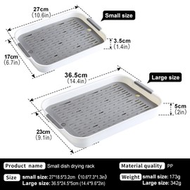 (Two piece set) Simple Human Dish Drying Rack, Edge elevation with handle, used for draining wine glasses, dishes, water bottles, vegetables and fruits, with water box, Two tier dish drying rack (S+L)