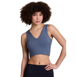 RBX Active Women's Longline Sports Bra Top, Athletic Yoga V-Neck Cropped Tank Top with Built-in Bra Vintage Indigo M