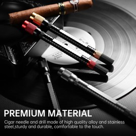 Cigar Punch 4-in-1 Cigar Punch, Draw Enhancer Tool for Dual-Size Cigar Punch, Stainless Steel Twin Needle for Blockage with Gift Box (Yellow Black)