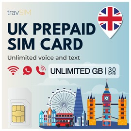 travSIM UK SIM Card | Unlimited Mobile Data + Unlimited Calls & Texts | 4G/5G Speed | Works Throughout The UK | SIM Card UK is Valid for 30 Days