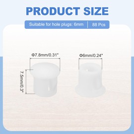 MECCANIXITY 88Pcs Plastic Hole Plugs, 5/16" x 5/16"(DxH) Hole Cover Tubing End Cap for Round Holes(6mm), Table Chair Floor Protector Furniture Cupboard Shelves, White