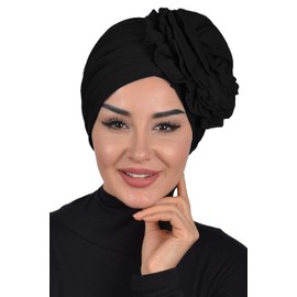 Bufanda turbante instantánea para la cabeza bufandas para mujer sombrero detalle rosa, Negro, Talla única