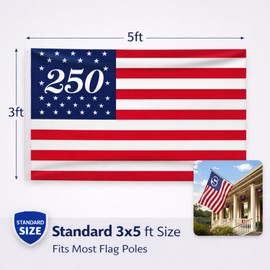 Remagr 2 Pack 250th Anniversary Flag 3x5 ft 4th of July Patriotic Flags Double Sided Red White Blue Amercian Banner for 4th of July Patriotic Outdoor Patio Wall Decor