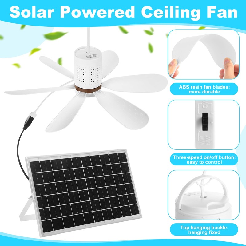 Kittmip 1 Set Portable Solar Ceiling Fan Kit 15w Monocrystalline