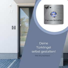 Doorbell Sign Made of Weatherproof Stainless Steel – German Shepherd Door Bell from 7 x 7 cm with Desired Engraving and Motifs Optional with Various Accessories