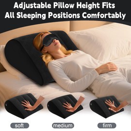 TheClover Inflatable Wedge Pillow for Sleeping - Leg Elevating Pillow with Sleep Mask, Bed Wedge Pillow for Sleeping, Inflatable Travel Pillow for Camping（Black）（Black）