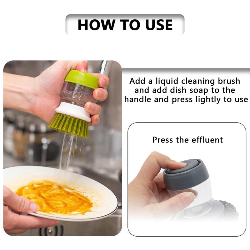 PMELCXD 4 Pieces Dish Brush with Soap Dispenser, Washing Up