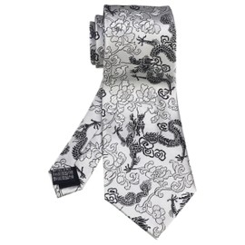 Vizakiss Mens Silver Black Tie Dragon Paisley Floral Jacquard Woven Necktie Casual Office Attire