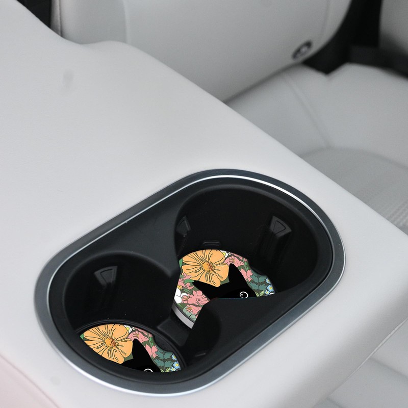 Cute Black Cat Car Coasters for Drinks Absorbent, 2 Pack