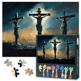 DREI Kreuze Puzzles 1000 Stücke Für Erwachsene Lustige Jesus Puzzle Kunst Für Erwachsene Kunstwerk Dekor Kreuzigung Jesu Christi Puzzles Für Familie Spiel Nacht Party 50cmx70cm