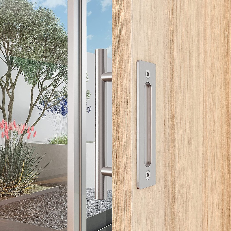 ZEKOO 12'' Sliding Barn Door Handle Hardware Two-Side Design Brushed