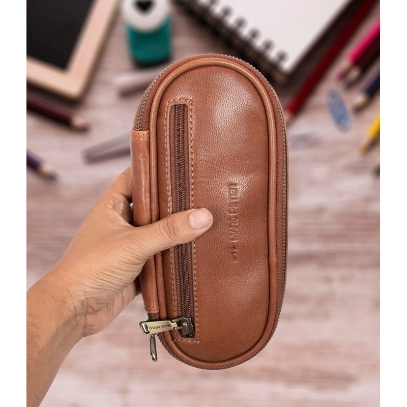 Marc Peter® Vintage Leather Pencil Case with YKK Zip, Pencil