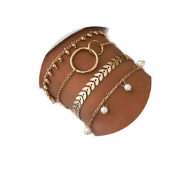 Yean Boho Layered Bracelets Set Bead Bracelet Strand Gold Hand Chain Jewellery for Women Girls (Pack of 4), strand