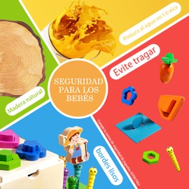 VIVESOL PUEBLOMART Juguetes de Madera Montessori para Bebés, Kit de Juego de Madera 5 en 1 Incluye Caja Permanente de Objetos, Caja de Monedas, Cosecha de Zanahorias, Clasificar y Apilar Formas