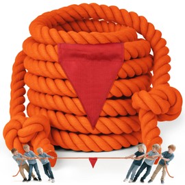 X XBEN Tug of War Rope with Flag for Kids 60FT, Teens and Adults, Soft Cotton Rope Games for Team Building Activities, Family Reunion, Birthday Party Orange