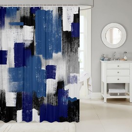 Feelyou Blue Grey White Shower Curtain 72"x78" Abstract Art Bathroom Shower Curtain Set Modern Geometric Bath Curtain Modern Striped Art Kids Bathroom Accessories