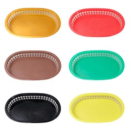 Plastic Fast Food Baskets in 6 Assorted Colors,Colorful-Plastic Serving Baskets for Popcorn, Chips, Snack,Reusable,10.63in x 6.69in (6 Pcs)