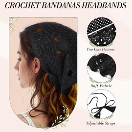 obeoby 4 PCS Crochet Bandanas Headscarf, Women Hair Scarf Headband for Girls with Hair Pins
