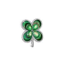 Minimalist Four Leaf Clover Rhinestones Green Enamel St Patrick's Day Brooch Lapel Pins for Women Girls Elegant Vintage Crystal Flower Shamrock Brooches Lucky Banquet Decor Dress Clothes Accessories
