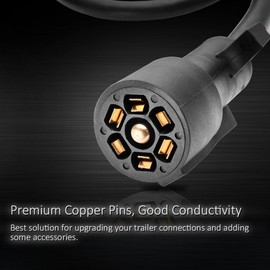 GCD Upgraded Heavy Duty 7 Way Trailer Connector Plug Cord Inline Trailer RV Plug Cord with Weatherproof 7 Gang Junction Box (6 Feet)