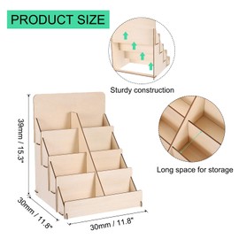 PATIKIL Greeting Card Display Stand, 4 Tiered Sticker Display Holder Portable Postcard Display Stand Wooden Greeting Card Display Rack for Card Photo, 11.8 x 11.8 x 15.3, Beige