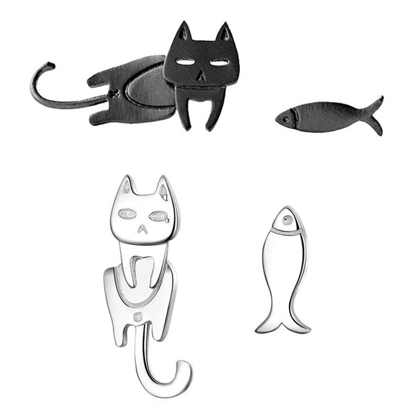 2 Pairs Of Cat And Fish Earrings, Women'S Earrings, Fun