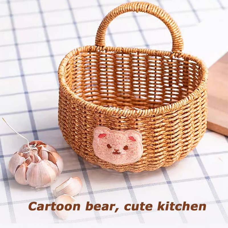 2 Pack Storage Basket,Bear Pattern Basket,Imitation Rattan Storage Container,Hanging Basket,Onion