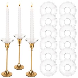 12Pcs Candle Drip Protectors for Candlestick Candle Holder, Clear Glass Rings Taper Candles Wax Catcher, Candle Bobeches Tapers for Wedding Party Church Home, Accessories