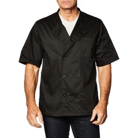 Chef Code Men's Short Sleeve Unisex Classic Chef Coat, Black, Large