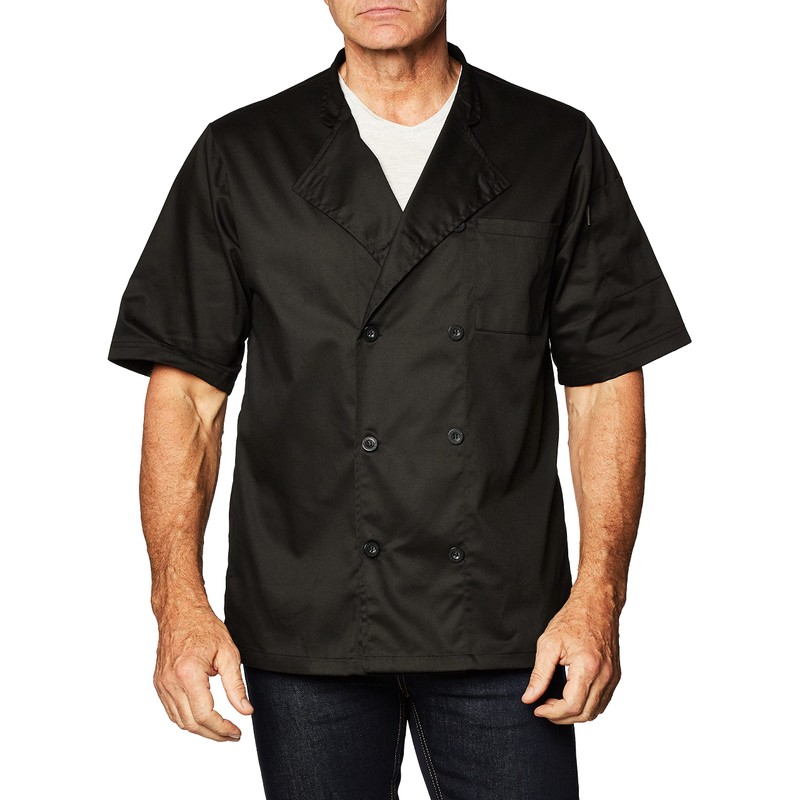 Chef Code Men's Short Sleeve Unisex Classic Chef Coat, Black,
