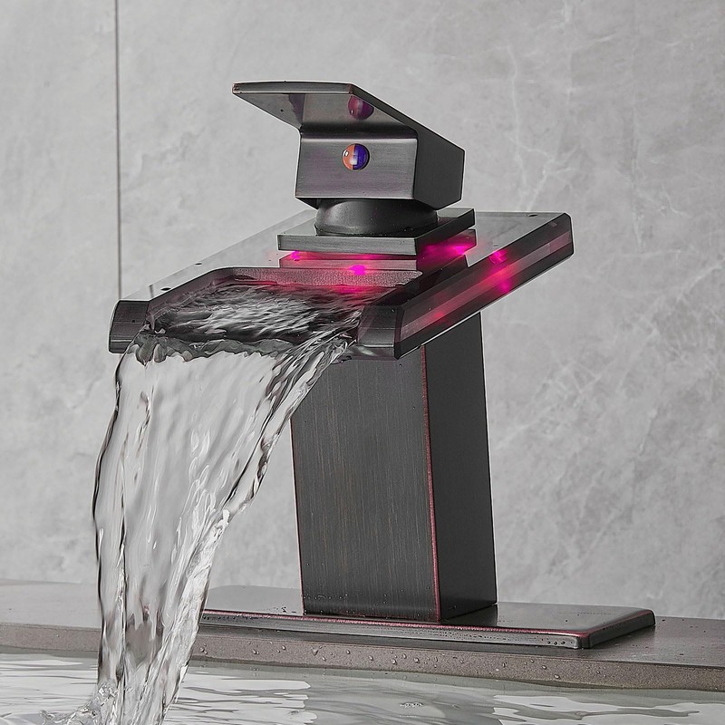 AVSIILE LED Bathroom Sink Faucet, Oil Rubbed Bronze Waterfall Single