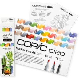Copic Ciao Layer & Mix Starter Set Botanic, Marker Set with 3 Different Colours, Marker Paper and Drawing Template for Tracing, Includes Learning Exercise Sheet