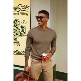 PJ PAUL JONES Mens Pullover Sweater Crewneck Knit Tops Basic Stylish Casual Fall Pullover Sweater for Mens Sweatshirt Wool Sweater Men Camel XL