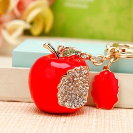 Rhinestone Cherry Strawberry Keychain Sparkling Crystal Fruit Watermelon Pineapple Creative Keychain Bag Charm for Women-4