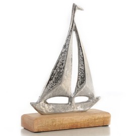 Logbuch-Verlag Sailing Ship Figurine Metal Silver Sailing Boat Decoration Mediterranean Summer Decoration Bathroom 21 cm