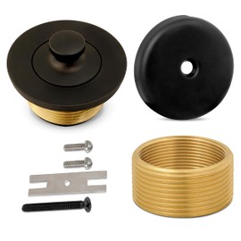 Lift & Turn Bathtub Drain and Overflow Kit – Universal All-Brass Tub Drain Assembly with Single-Hole Overflow Faceplate – Fine/Coarse Thread Conversion Trim (Matte Black)