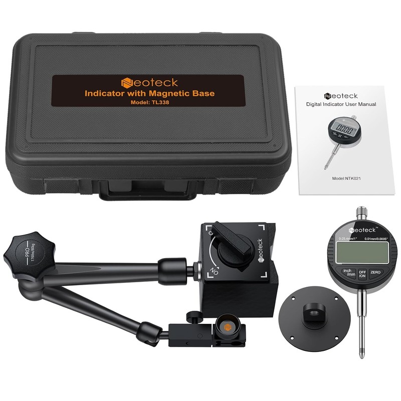 Neoteck Digital Dial Indicator Gauge and Magnetic Base Set with