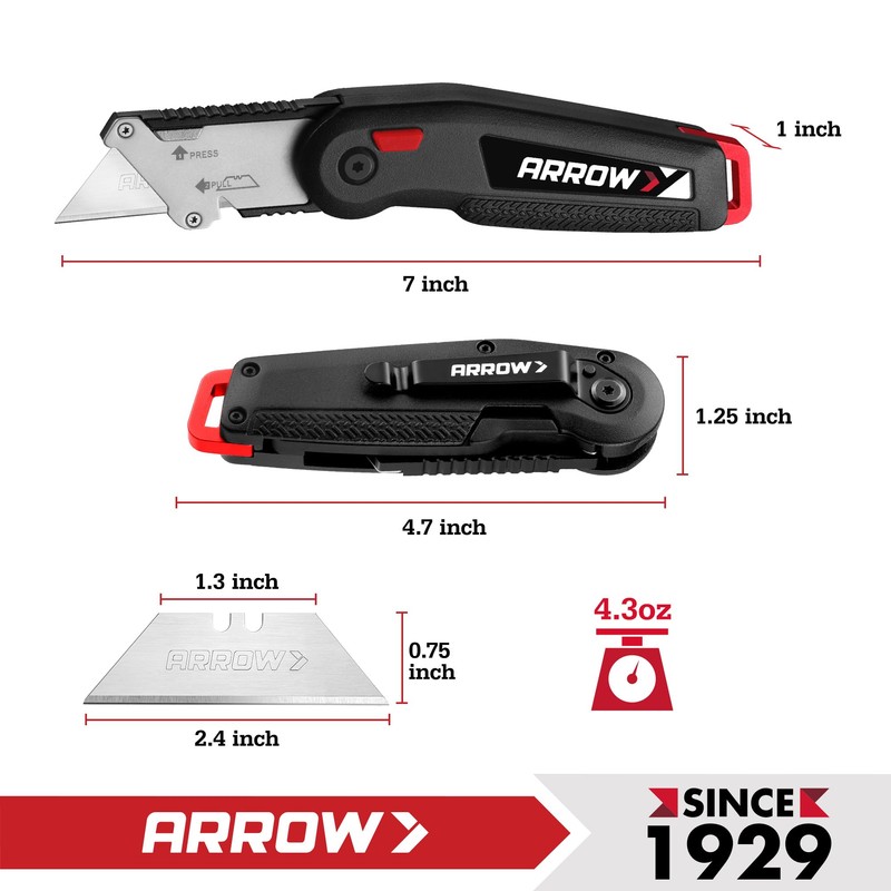 ARROW Utility Knife with Blade Storage Design, Quick Change Box