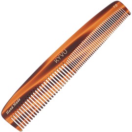 KYVU Handmade Cellulose Acetate Comb T8, 19.1 cm, FINE & COARSE Teeth, Tortoiseshell Colour, Hair Styling for Men & Women