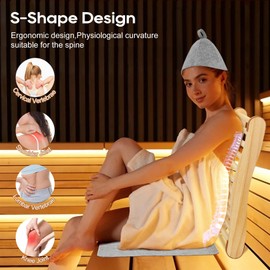 Sauna Backrest Sauna Accessories, S-Shape Wooden Slip-Resistant Non-Toxic Design Sauna Chair with Felt Sauna Hat, Sauna Gloves, Seat Pad, Slippers and Storage bag for Any Barrel or Infrared Sauna